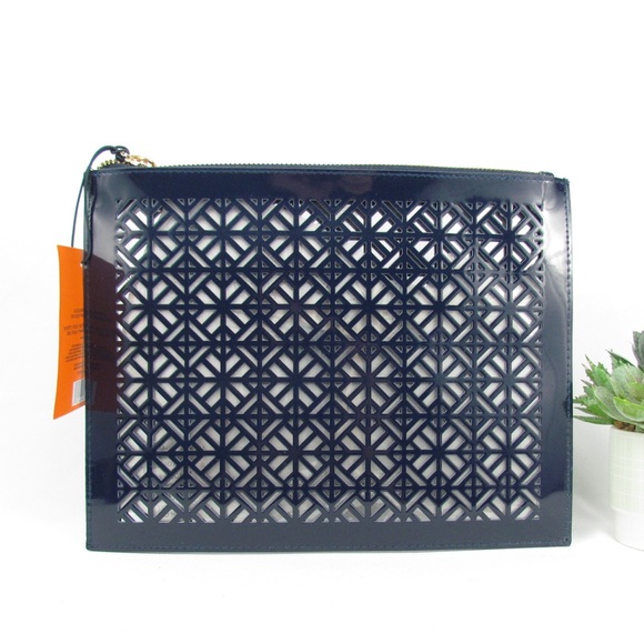 NWT Tory Burch Blue PVC Pouch with Geometric Cut-Outs - Picture 2 of 6